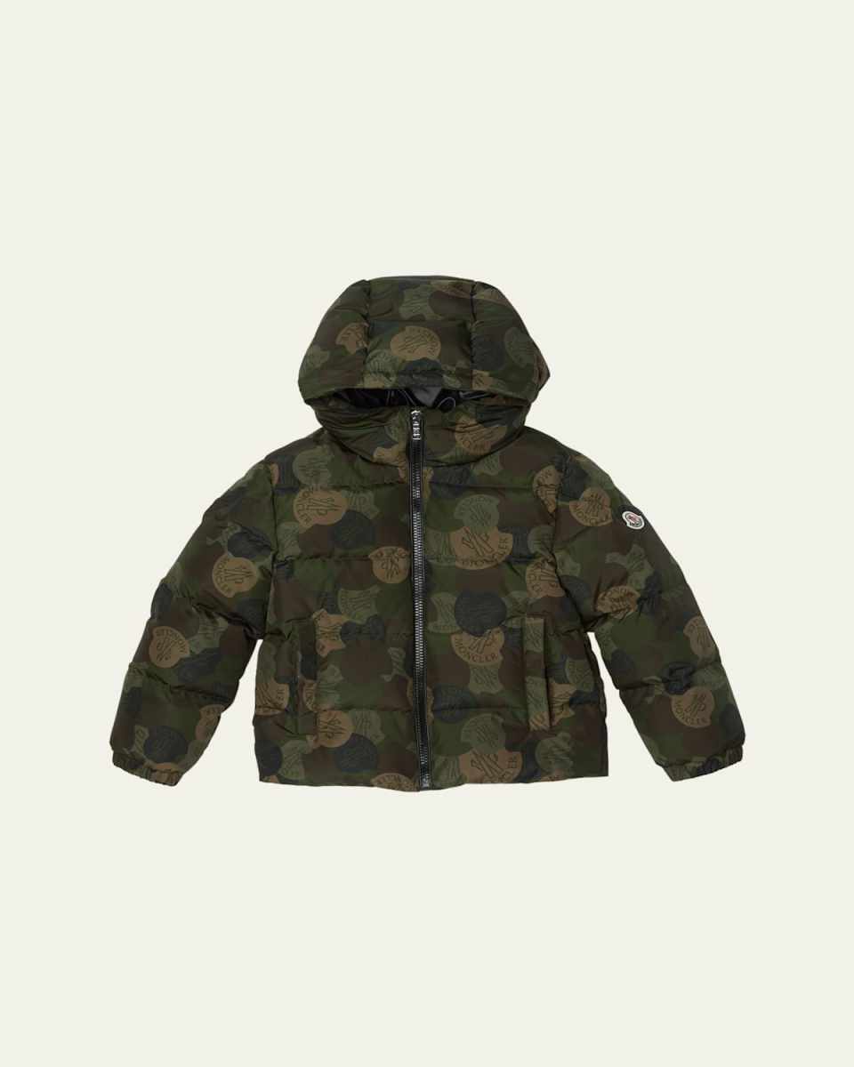 Boy's Escer Camo Logo-Print Puffer Jacket, Size 12-14